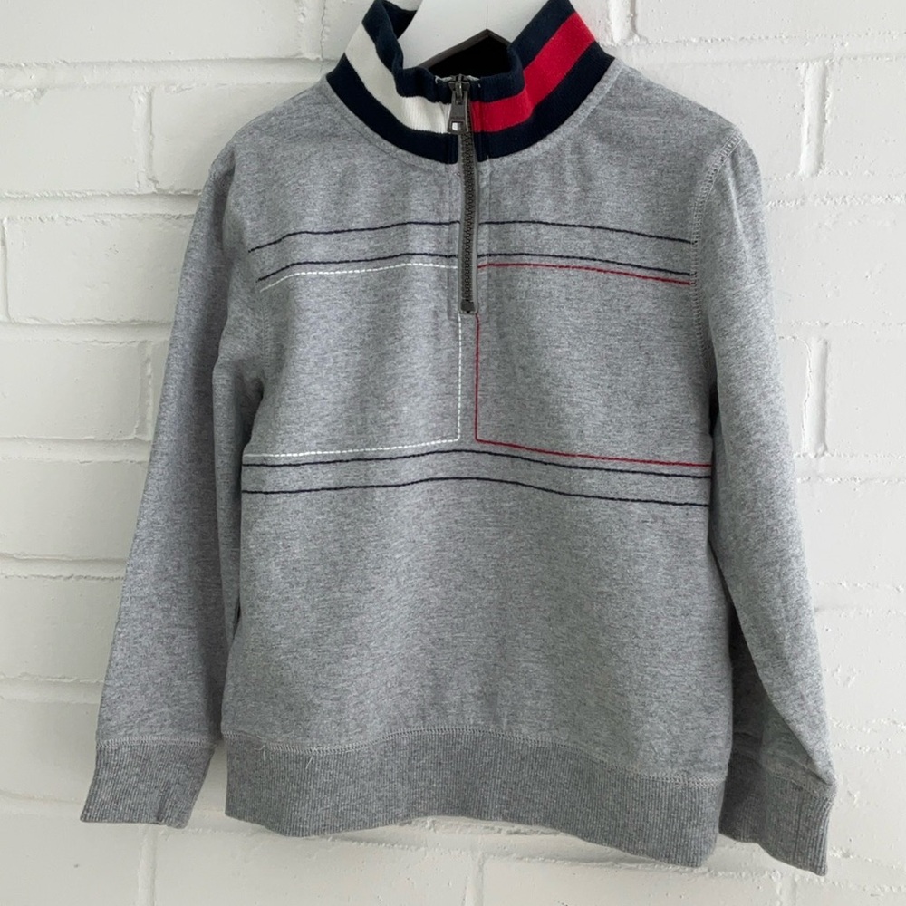 Boys Tommy Hilfiger Size 5 Classic Grey Pullover 3/4 Zip Dress-Up Sweatshirt